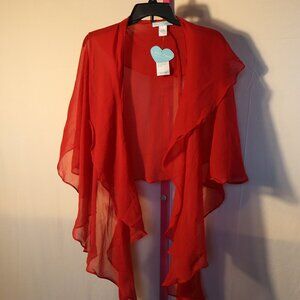 Betsey Johnson Elegant Sheer Ruffled Wrap - Red NWTs - One Size Fits All